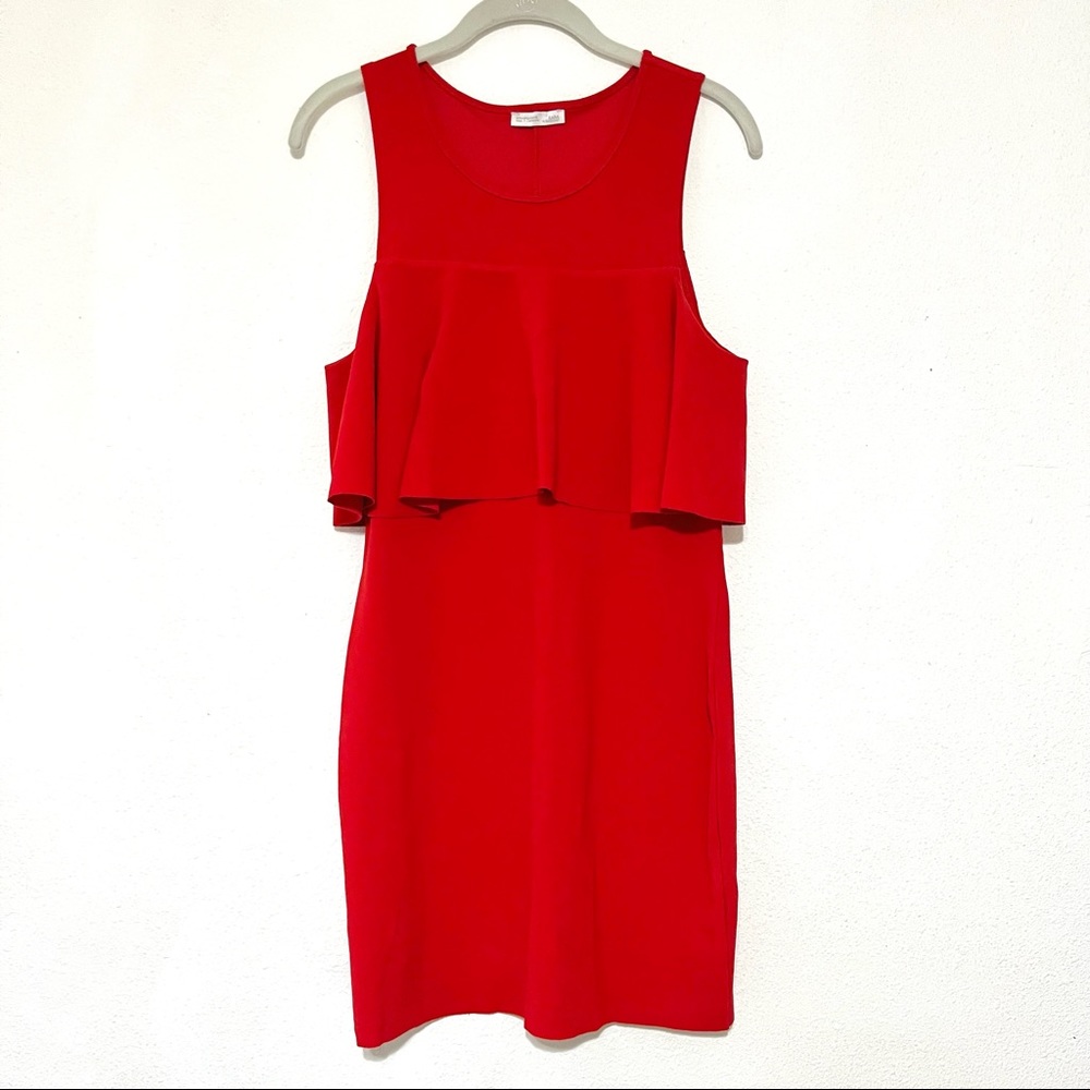 Zara B/W Collection Red Ruffle / Peplum Cold Shoulder Dress